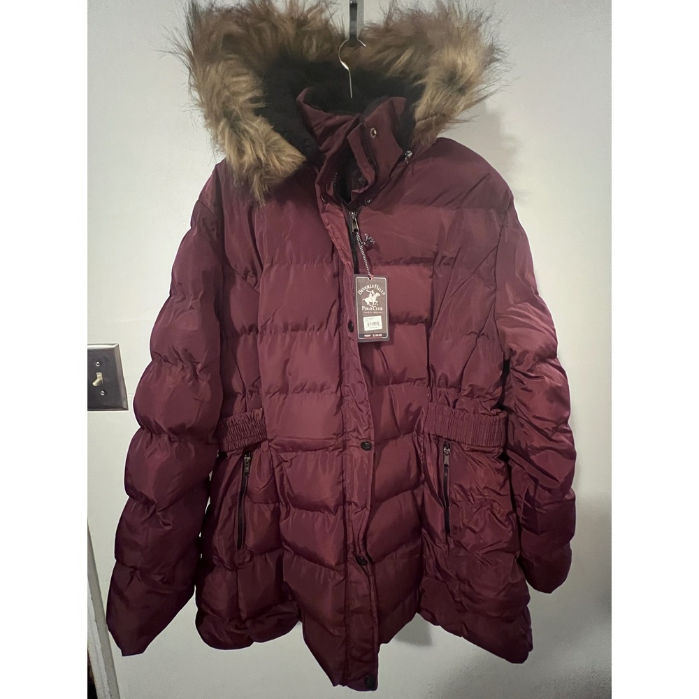 Beverly Hills Polo Club Puffer Coat 3XL Faux Fur Hooded Winter Jacket
